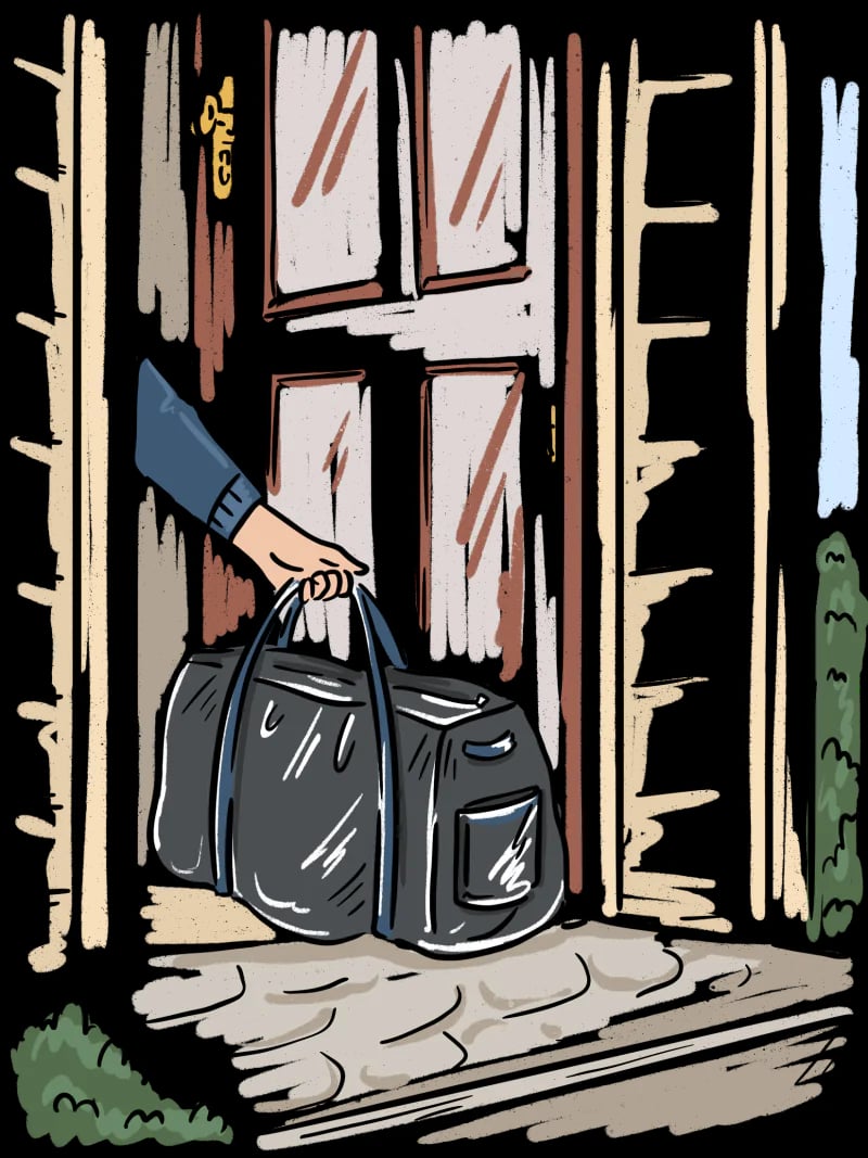 Illustration of a laundry pickup at a customer's door